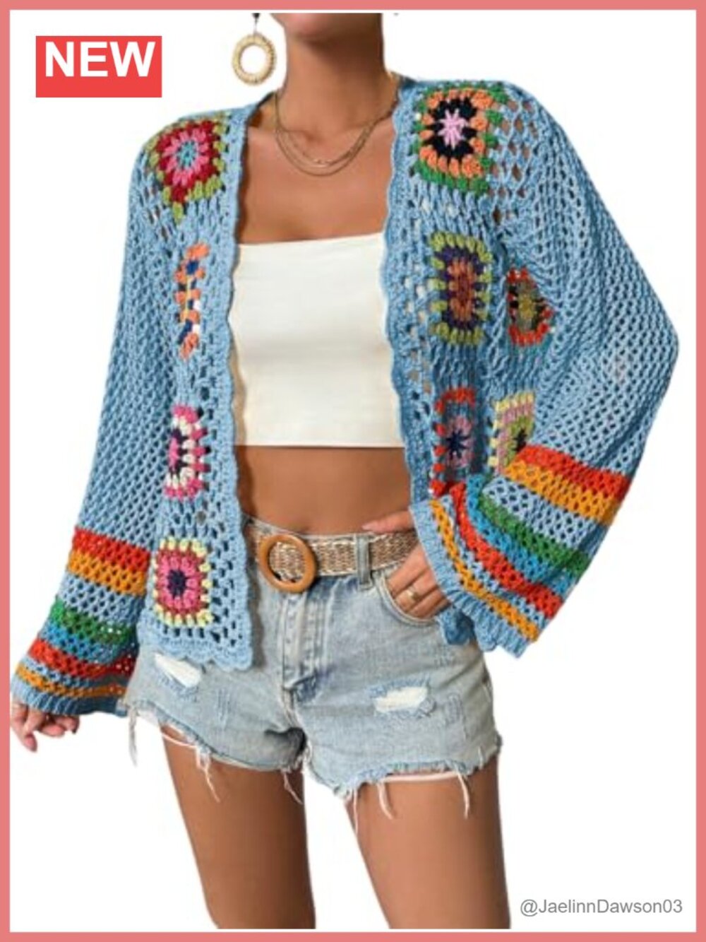 Women's Floral Crochet Long Sleeve Cardigan Sweater